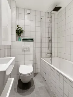 Badkamer met toilet, wastafel en ligbad in moderne stijl